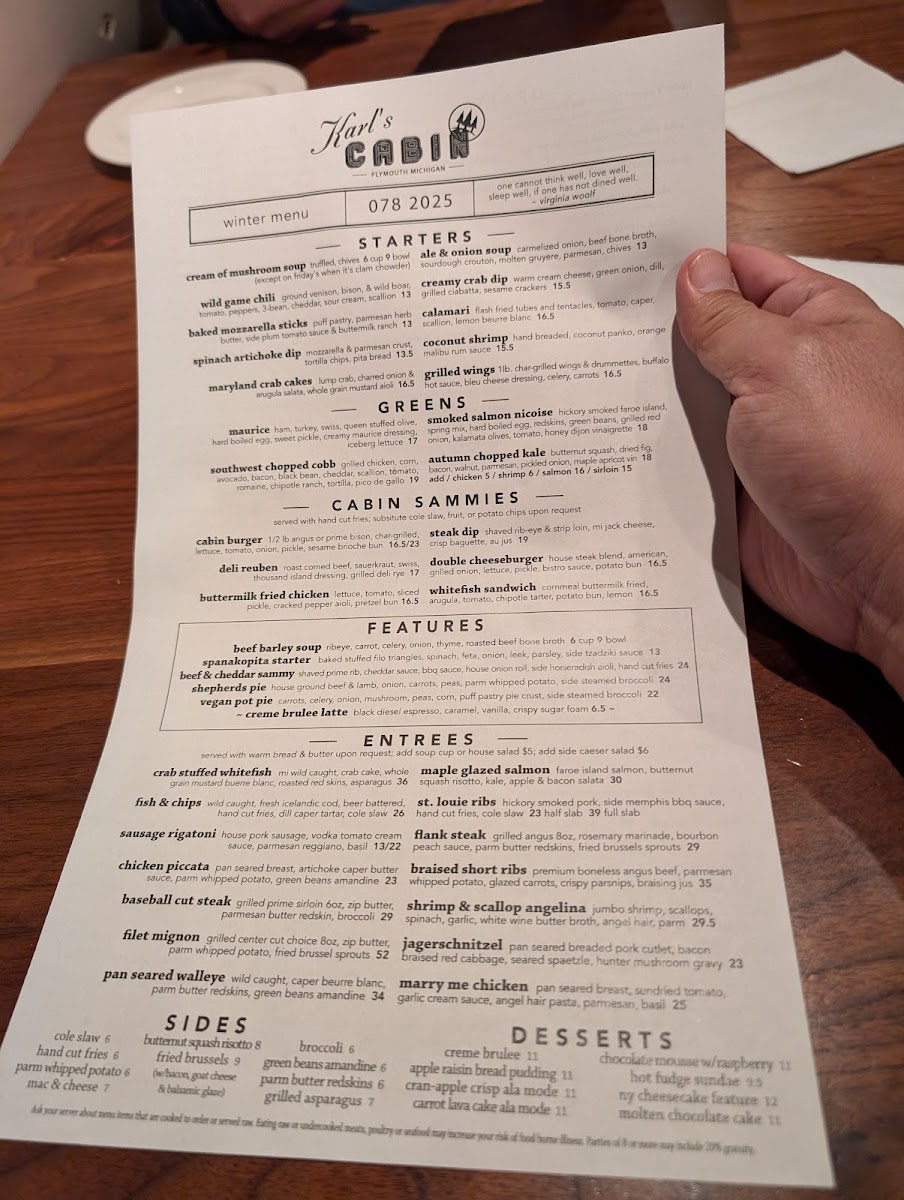 Karl's Cabin Restaurant & Banquets in Plymouth Menu - Image 4