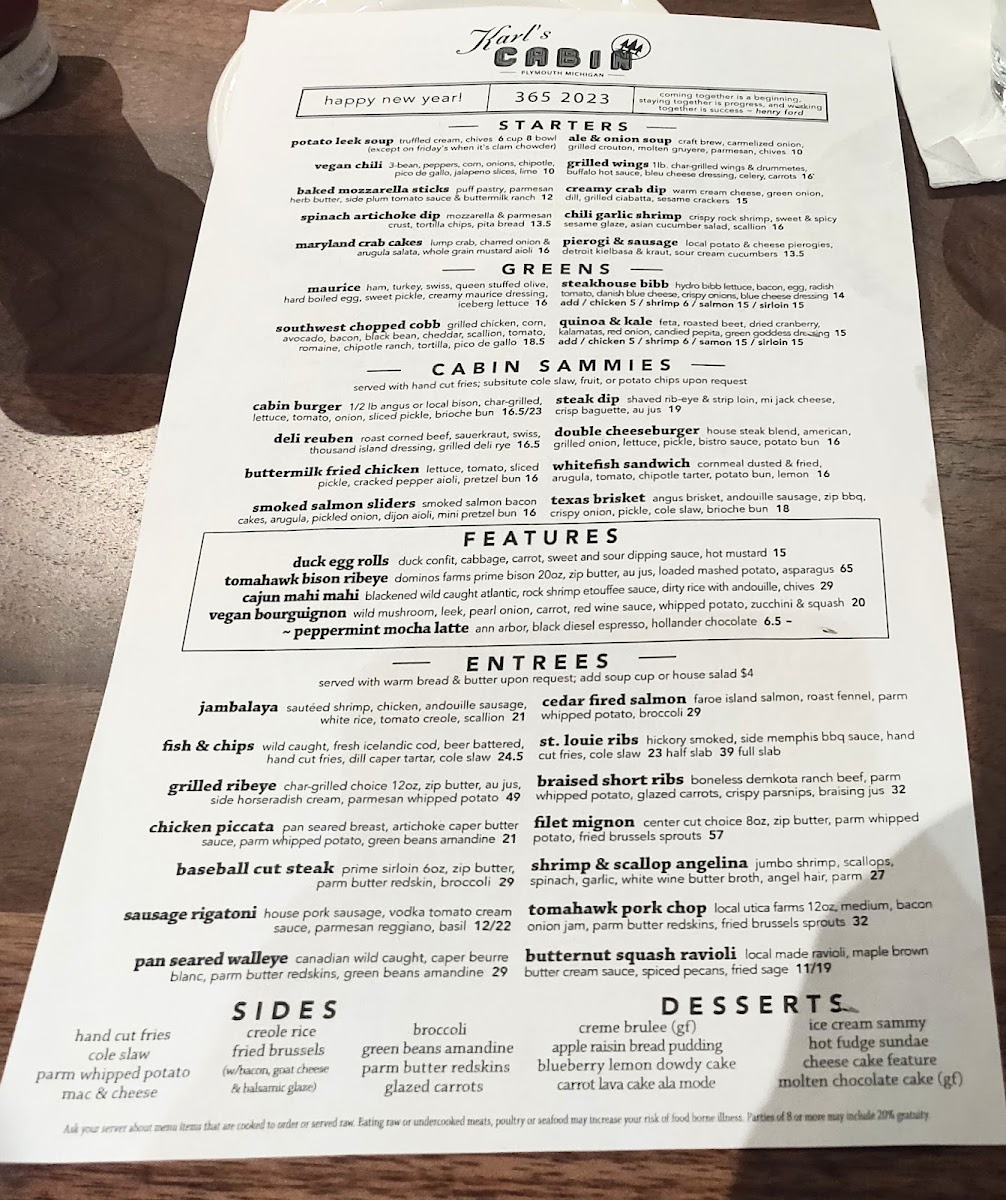 Karl's Cabin Restaurant & Banquets in Plymouth Menu - Image 5